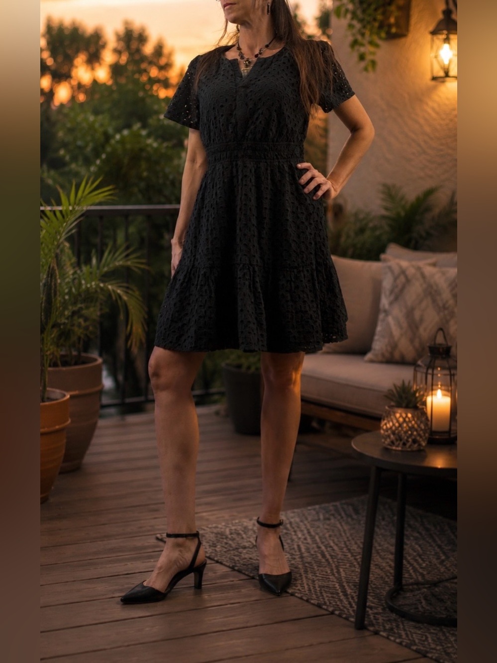 Pretty Garden black eyelet dress, size M